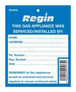 Regin Products -  Regin Gas Appliance Serviced Tag Per 8