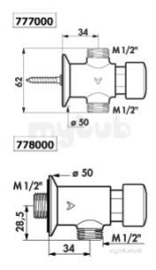 Delabie Urinals -  Delabie Tempostop Exposed Urinal Mm1/2 Inch Inline 3sec Plus Wall Plate