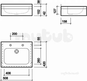 Twyford Stainless Steel -  Ss Wall Hung Basin W/apron 500 No O/flow 2t