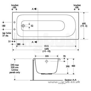 Ideal Standard Acrylic Baths -  Ideal Standard Harrow E4794 1700mm No Tap Holes Bath White