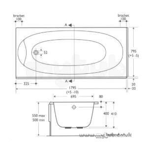 Ideal Standard Acrylic Baths -  Ideal Standard Kyomi 1800 X 800mm No Tap Holes Acr Bath White