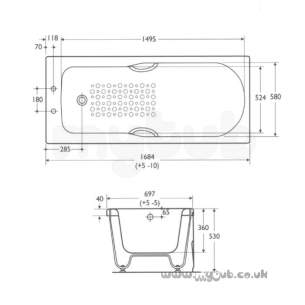 Armitage Shanks Acrylic Baths -  Armitage Shanks Montana S1561 1700mm No Tap Holes Acr Tg Bath Wh