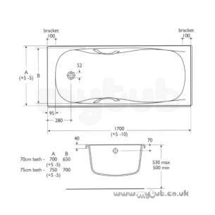 Armitage Shanks Acrylic Baths -  Armitage Shanks Oregon S1185 1700 X 750mm Two Tap Holes Bath Wh