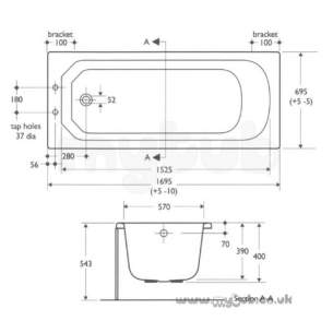 Ideal Standard Acrylic Baths -  Ideal Standard Plaza E1478 1700 X 700mm No Tap Holes Bath White