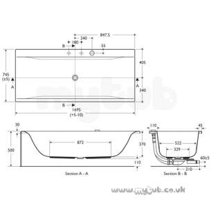 Ideal Standard Concept Acrylics -  Ideal Standard Concept E729801 De Bath 1700 X 750 Two Tap Holes Wh