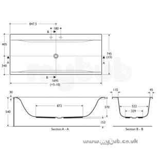 Ideal Standard Concept Acrylics -  Ideal Standard Concept E729901 De Bath 1700 X 750 Two Tap Holes Wh