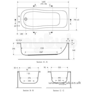 Ideal Standard Create Acrylic Baths -  Ideal Standard Create E319101 1700 X 750mm No Tap Holes Bath White