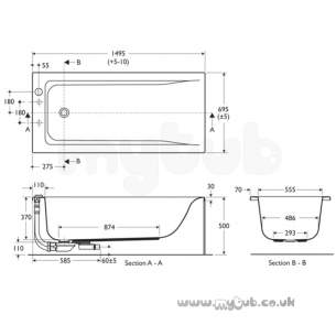 Ideal Standard Concept Acrylics -  Ideal Standard Concept E729601 Bath 1500 X 700 Iws Two Tap Holes Wh