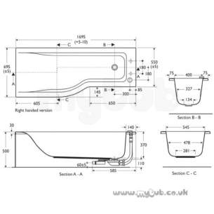 Ideal Standard Concept Acrylics -  Ideal Standard Concept E730701 Bath 1700 X 700 Iws Two Tap Holes Wh