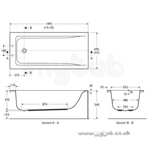 Ideal Standard Concept Acrylics -  Ideal Standard Concept E735601 Bath 1500 X 700 No Tap Holes Wh