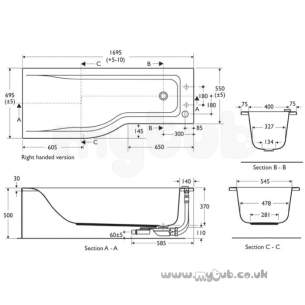 Ideal Standard Concept Acrylics -  Ideal Standard Concept E730801 Bath 1700 X 700 Iws Two Tap Holes Wh