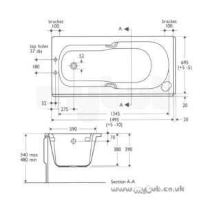 Ideal Standard Acrylic Baths -  Ideal Standard Studio E4164 No T/hole 1500mm Bath White