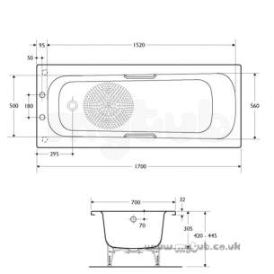 Armitage Shanks Steel Baths -  Armitage Shanks Nisa S176601 1700mm No Tap Holes Ll Steel Bath Wh