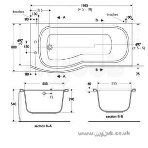 Ideal Standard Acrylic Baths -  Ideal Standard Alto E7603 1700 X 700mm Right Hand No Tap Holes Shower Bath Wh