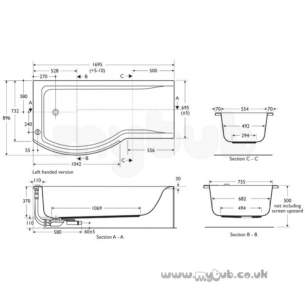 Ideal Standard Concept Acrylics -  Ideal Standard Concept E736201 Bath 1700 X 700 Iws No Tap Holes Wh