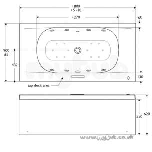 Ideal Standard Art and design Baths -  Ideal Standard Moments K6487 180 X 90 Bath No Tap Holes Twin Plus Wht