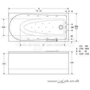 Ideal Standard Art and design Baths -  Ideal Standard Tonic 1800 X 800 Right Hand Bath No Tap Holes Inc Pnl And Waste Wh