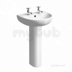 Twyford Mid Market Ware -  Twyford E100 Round Washbasin 500x410 Two Tap Holes White