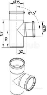 Blucher Drainage -  87.5 Deg Branch-75mm 830.075.075 S