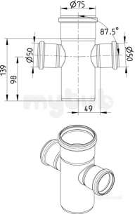 Blucher Europipe Range -  87.5 Deg Branch-75 X 50mm 831.050.075