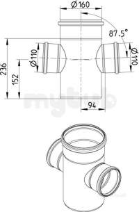 Blucher Europipe Range -  87.5 Deg Branch-160 X 110mm 831.110.16