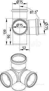 Blucher Drainage -  87.5 Deg Branch-75mm 832.075.075 S