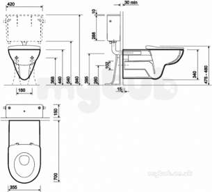 Twyford Mid Market Ware -  E100 Round Wc W/h 700 Proj R/free Pan Wh