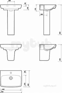 Twyford Mid Market Ware -  E100 Square Washbasin 500x420 One Tap Hole White