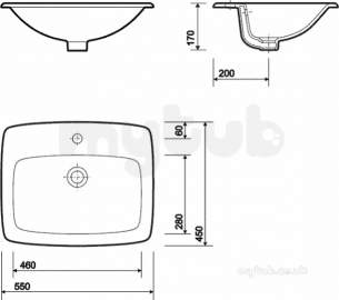 Twyford Mid Market Ware -  E100 Sqr Countertop Basin 550x450 One Tap Hole Wh