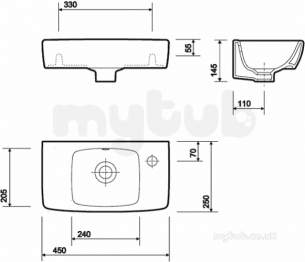 Twyford Mid Market Ware -  E100 Sqr Hr Basin Compact 450x250 One Tap Hole Wh