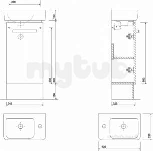 Twyford Galerie Plan Furniture -  E200 Unit For Hrb 400x250mm Left Hand Or Right Hand Wh