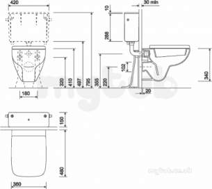 Twyford Mid Market Ware -  E200 Square Wc Wall Hung Compact Pan Wht