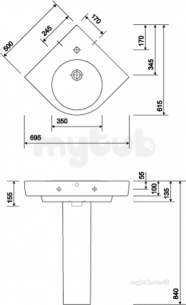 Twyford Mid Market Ware -  E200 Round Corner Basin 500mm One Tap Hole White