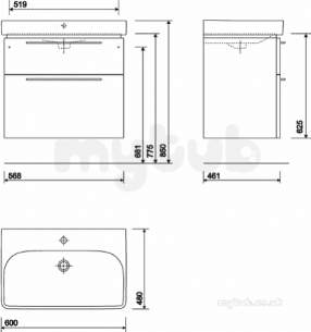 Twyford Galerie Plan Furniture -  E500 Unit For Wb 600x480mm 2 Drw White