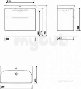 Twyford Galerie Plan Furniture -  E500 Wb Unit For 900x480mm 2 Drawer Wht