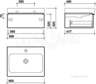 Twyford Galerie Plan Furniture -  3d 595 Vanity Unit 1 Drawer Alpine White 840260