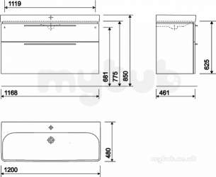 Twyford Galerie Plan Furniture -  E500 Wb Unit For 1200x480mm 2 Drawer Gry