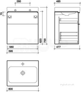 Twyford Galerie Plan Furniture -  3d 595 Vanity Unit 2 Drawer Alpine White 840360