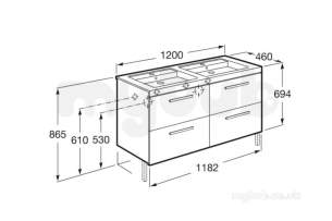 Roca Furniture and Vanity Basins -  Prisma 590mm 2 Drwr Unt Rgt Gls Anthcite
