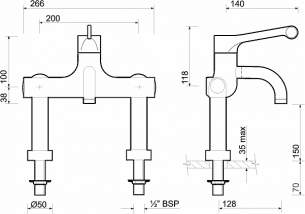 Twyfords Commercial Brassware -  Sola Thermo Surgeons Mix D/mt Fix Spout