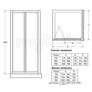 Trevi Shower Enclosures -  Ideal Standard Tipica Ps T2463yb 75 Shower Encl Tipica Infold Shower Door 710-760