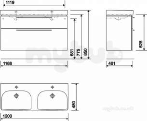 Twyford Galerie Plan Furniture -  E500 Wb Unit For 1200x480 2 Drw/2 Bwl Wh