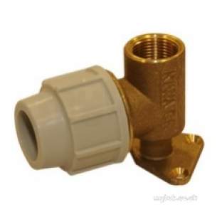 Plasson Gunmetal Valves and Fittings -  25mm Plass Brass Wall Plate Elbow 9055