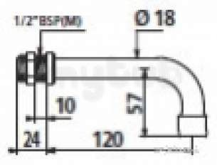 Delabie Brassware -  Delabie Wall Mtd L-shaped Spout For Panels 1-10mm M1/2 Inch L120 H60 Fs