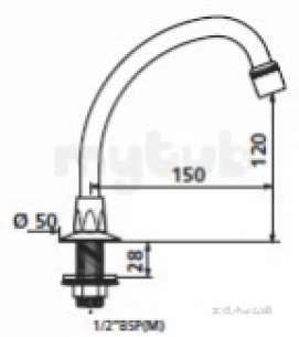 Delabie Basin Taps -  Delabie Swivel Swan Neck Spout M1/2 Inch L150 H120 Adj Flow Straightener