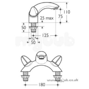 Ideal Standard Brassware -  Ideal Standard Academy E0136 Two Tap Holes Bath Filler Cp