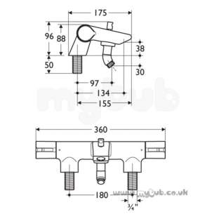 Ideal Standard Brassware -  Ideal Standard Active A4054 Two Tap Holes Therm Bath Shower Mixer