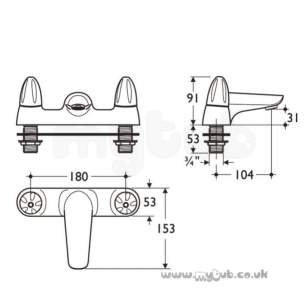 Ideal Standard Brassware -  Ideal Standard Ceraplan Duo B8258 Two Tap Holes Bath Filler Cp B8258aa