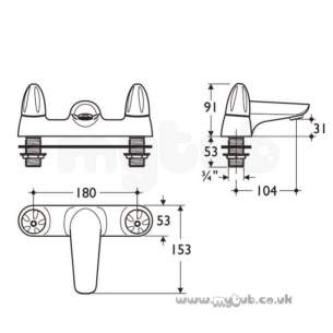 Ideal Standard Brassware -  Ideal Standard Ceraplan Duo B8258 Two Tap Holes Bath Filler Cp