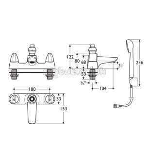 Ideal Standard Brassware -  Ideal Standard Ceraplan Disc B8255 Two Tap Holes Bsm And Kit Cp B8255aa